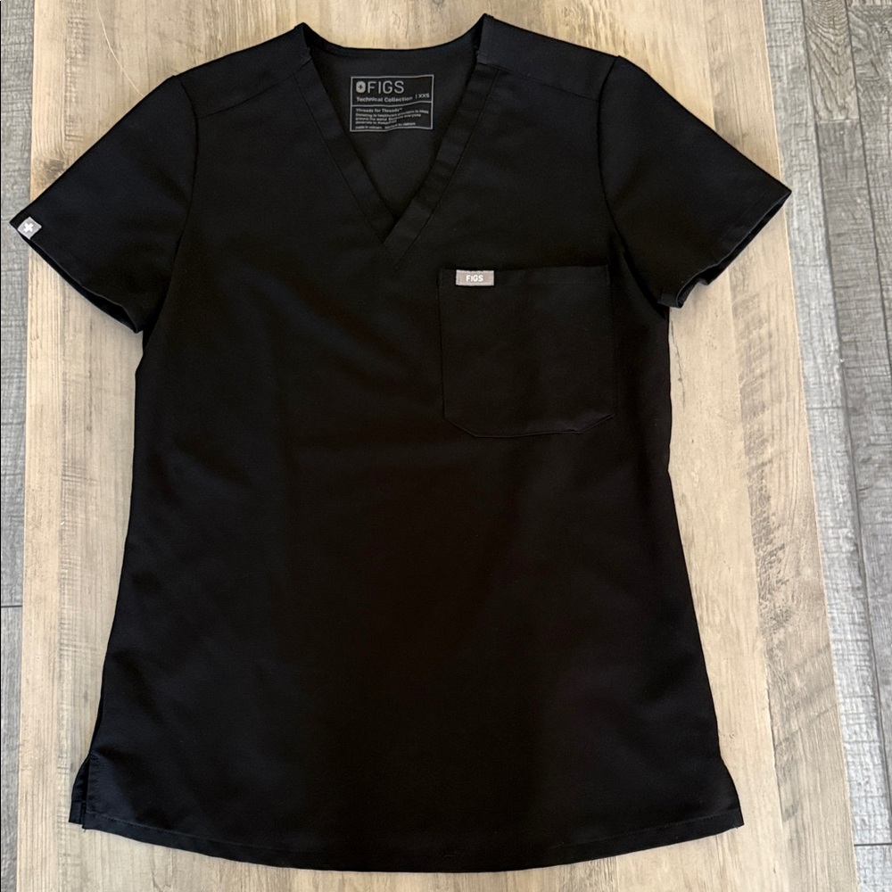 Figs Jet Black V-Neck Scrub Top
